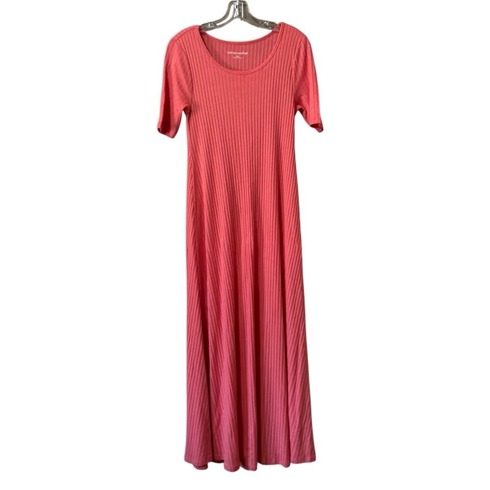 Soft Surroundings Women Sz Small Ribbed Maxi Dress Pink Soft Stretch Lightweight